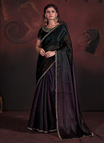 Georgette Classic Designer Saree in Purple Enhanced with Hand Work