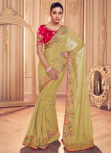 Georgette Contemporary Saree in Green Enhanced wit