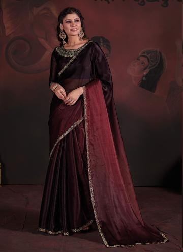 Georgette Contemporary Saree in Maroon Enhanced with Hand Work