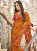 Georgette Contemporary Saree in Mustard Enhanced with Printed - 1