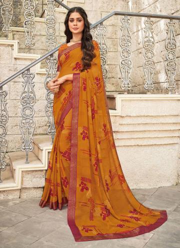 Georgette Contemporary Saree in Mustard Enhanced with Printed