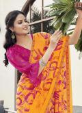 Georgette Contemporary Saree in Orange Enhanced with Printed - 1