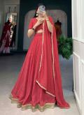 Georgette Designer Lehenga Choli in Red Enhanced with Lace - 3