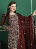 Georgette Designer Salwar Kameez in Maroon Enhanced with Embroidered - 1
