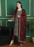Georgette Designer Salwar Kameez in Maroon Enhanced with Embroidered - 3