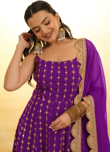 Georgette Designer Salwar Kameez in Purple Enhanced with Embroidered