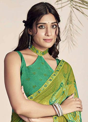 Georgette Designer Saree in Green Enhanced with Printed