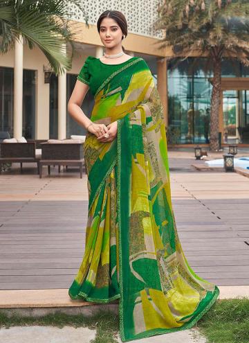 Georgette Designer Saree in Green Enhanced with Pr