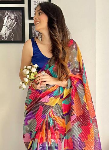 Georgette Designer Saree in Multi Colour Enhanced with Printed