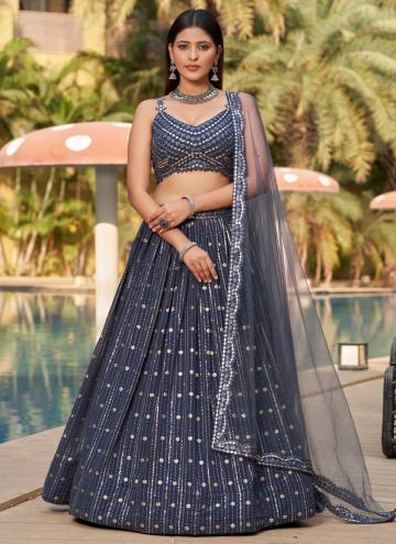 Georgette Lehenga Choli in Grey Enhanced with Embroidered