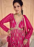 Georgette Readymade Designer Gown in Pink Enhanced with Embroidered - 1