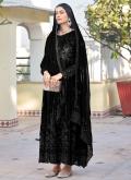 Georgette Salwar Suit in Black Enhanced with Embroidered - 1