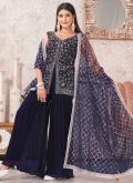 Georgette Salwar Suit in Blue Enhanced with Embroidered - 1