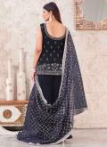 Georgette Salwar Suit in Blue Enhanced with Embroidered - 3