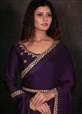 Georgette Satin Classic Designer Saree in Purple Enhanced with Border - 1