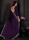 Georgette Satin Classic Designer Saree in Purple Enhanced with Border - 2