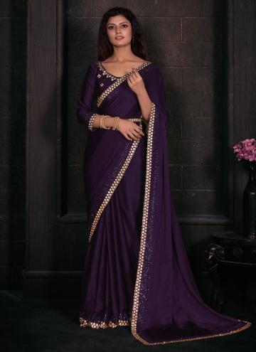 Georgette Satin Classic Designer Saree in Purple Enhanced with Border
