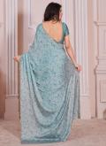 Georgette Satin Classic Designer Saree in Turquoise Enhanced with Cutwork - 2