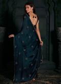 Georgette Satin Contemporary Saree in Teal Enhanced with Cutwork - 2