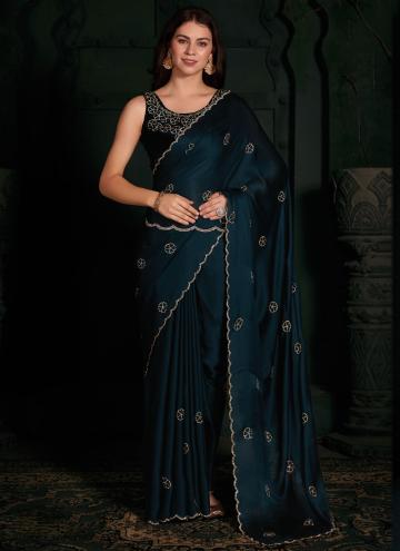 Georgette Satin Contemporary Saree in Teal Enhance