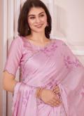 Georgette Satin Trendy Saree in Pink Enhanced with Cutwork - 1