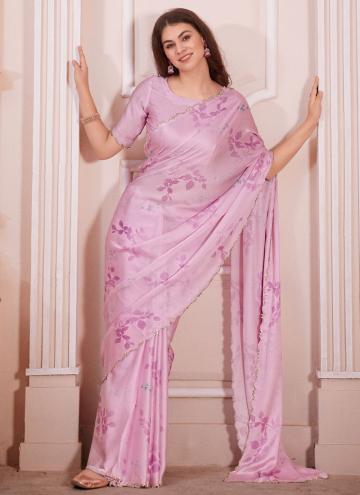 Georgette Satin Trendy Saree in Pink Enhanced with Cutwork