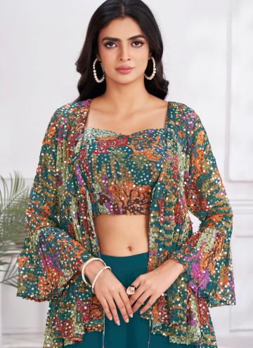 Georgette Trendy Salwar Suit in Morpeach Enhanced with Sequins Work