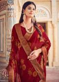 Georgette Trendy Saree in Red Enhanced with Printed - 1