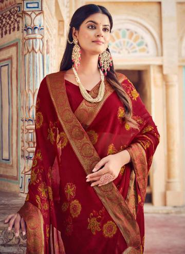 Georgette Trendy Saree in Red Enhanced with Printed