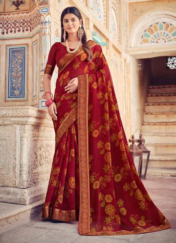 Georgette Trendy Saree in Red Enhanced with Printed