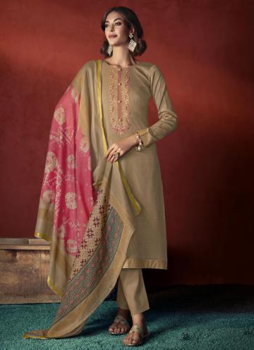 Glorious Beige Viscose Embroidered Trendy Salwar Suit
