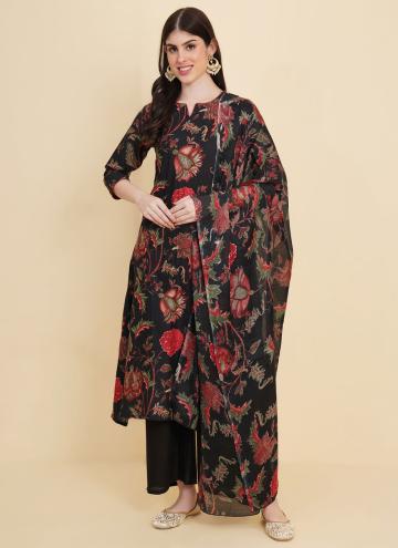 Glorious Black Cotton  Floral Print Salwar Suit fo
