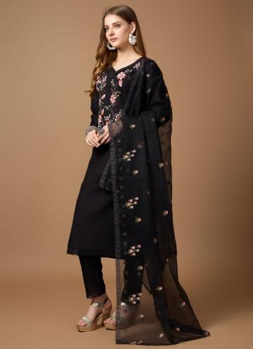 Glorious Black Silk Embroidered Trendy Salwar Kameez