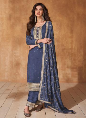 Glorious Blue Silk Embroidered Salwar Suit
