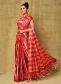 Glorious Digital Print Satin Red Contemporary Saree - 2