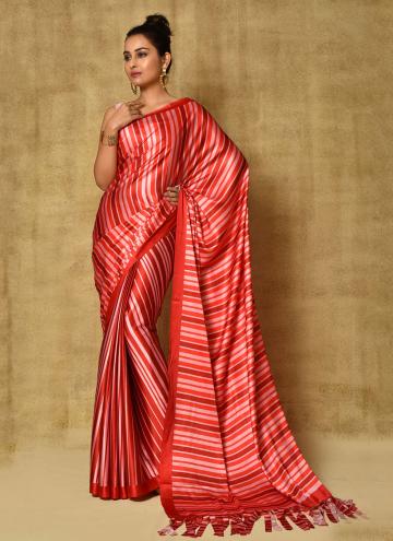 Glorious Digital Print Satin Red Contemporary Saree