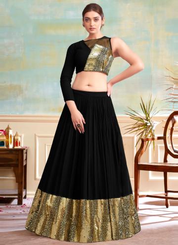 Glorious Embroidered Georgette Black Readymade Leh