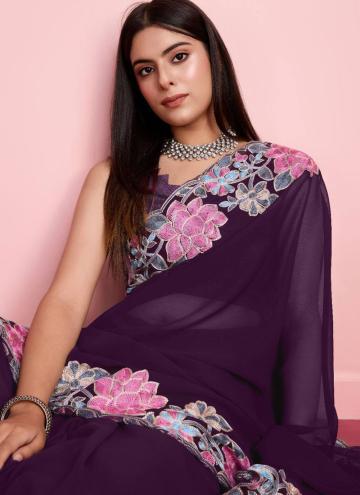 Glorious Embroidered Georgette Wine Contemporary Saree