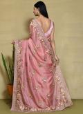 Glorious Embroidered Organza Rose Pink Trendy Saree - 1