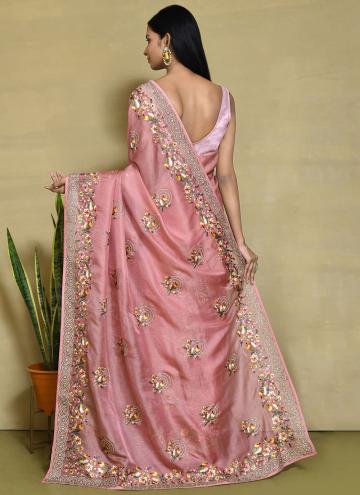 Glorious Embroidered Organza Rose Pink Trendy Saree