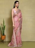 Glorious Embroidered Organza Rose Pink Trendy Saree - 2