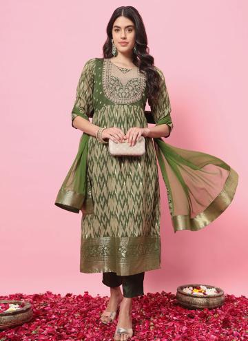 Glorious Green Cotton Silk Embroidered Salwar Suit