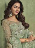Glorious Green Satin Silk Border Contemporary Saree for Engagement - 1