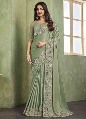 Glorious Green Satin Silk Border Contemporary Saree for Engagement