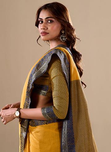 Glorious Mustard Handloom Cotton Woven Classic Designer Saree for Casual