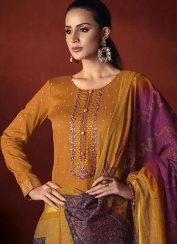 Glorious Mustard Viscose Embroidered Trendy Salwar Suit for Ceremonial