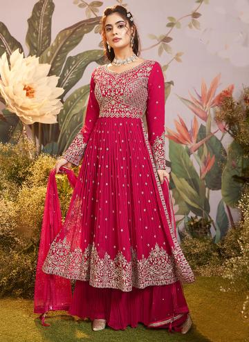 Glorious Pink Georgette Embroidered Trendy Salwar Kameez for Ceremonial