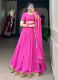 Glorious Pink Georgette Lace A Line Lehenga Choli for Ceremonial - 2