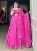 Glorious Pink Georgette Lace A Line Lehenga Choli for Ceremonial - 3
