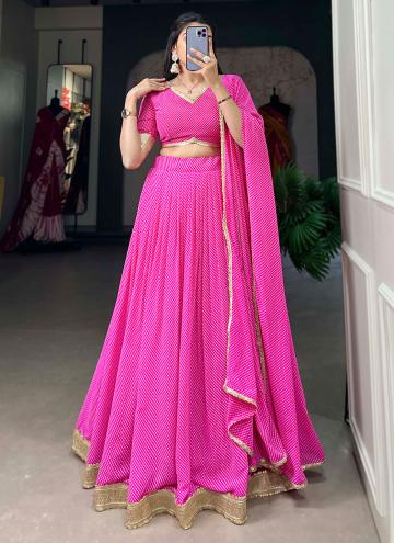 Glorious Pink Georgette Lace A Line Lehenga Choli for Ceremonial